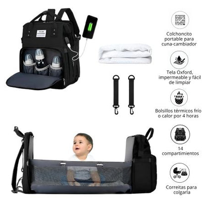 Pañalera 5 en 1 con cuna portátil
