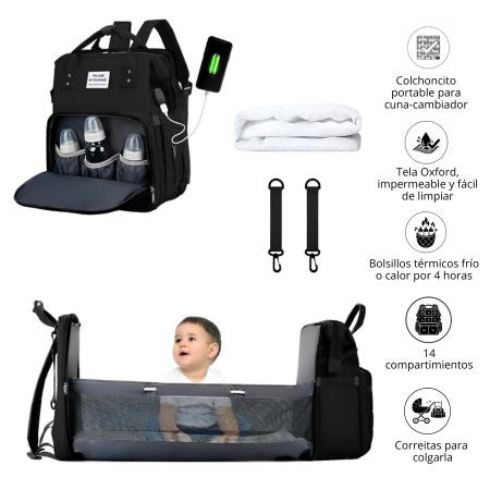 Pañalera 5 en 1 con cuna portátil